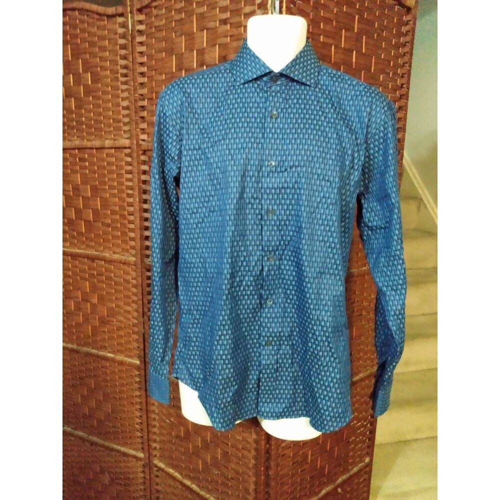 Men's Bugatchi Dress Shirt All Over Pattern Shapes Medium Shaped Fit Button up
